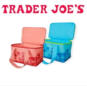 Trader Joe’s Insulated Lunch Bag Set Peach Blue Mini Cooler Tote New with Tags